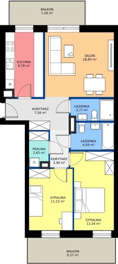 3 pokoje, mieszkanie 74,33 m², piętro 1, oferta nr B27, NOVA RADIOWA, Warszawa, Bemowo, Bemowo-Lotnisko, ul. Wrocławska róg Radiowej