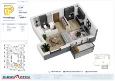 1 pokój, mieszkanie 37,67 m², piętro 1, oferta nr B205, Pułaskiego, Siedlce, ul. Pułaskiego