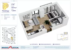 1 pokój, mieszkanie 34,79 m², piętro 1, oferta nr B206, Pułaskiego, Siedlce, ul. Pułaskiego
