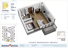1 pokój, mieszkanie 35,09 m², piętro 1, oferta nr B212, Pułaskiego, Siedlce, ul. Pułaskiego