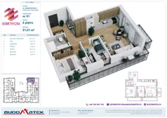 3 pokoje, mieszkanie 51,01 m², piętro 2, oferta nr G7.51, Geometryczna 7, Warszawa, Białołęka, Grodzisk, ul. Geometryczna 7