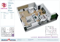 3 pokoje, mieszkanie 57,14 m², piętro 3, oferta nr G7.53, Geometryczna 7, Warszawa, Białołęka, Grodzisk, ul. Geometryczna 7