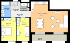 3 pokoje, mieszkanie 77,52 m², piętro 2, oferta nr A.A1.2.M9, Osiedle EMaya, Wrocław, Żerniki, Fabryczna, ul. Ernsta Maya