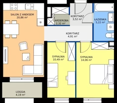 3 pokoje, mieszkanie 61,38 m², piętro 1, oferta nr A.A2.1.M5, Osiedle EMaya, Wrocław, Żerniki, Fabryczna, ul. Ernsta Maya
