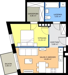 2 pokoje, mieszkanie 44,99 m², piętro 2, oferta nr B.B3.2.M18, Osiedle EMaya, Wrocław, Żerniki, Fabryczna, ul. Ernsta Maya
