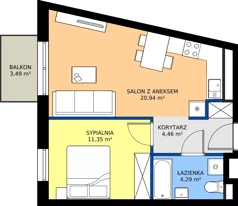 2 pokoje, mieszkanie 41,04 m², piętro 1, oferta nr B.B2.1.M11, Osiedle EMaya, Wrocław, Żerniki, Fabryczna, ul. Ernsta Maya
