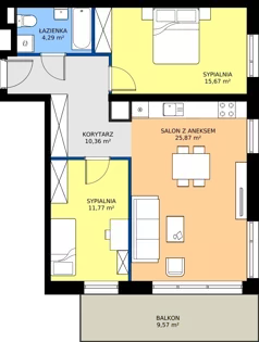 3 pokoje, mieszkanie 67,96 m², piętro 2, oferta nr B.B1.2.M27, Osiedle EMaya, Wrocław, Żerniki, Fabryczna, ul. Ernsta Maya