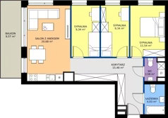 4 pokoje, mieszkanie 72,99 m², piętro 1, oferta nr B.B2.1.M13, Osiedle EMaya, Wrocław, Żerniki, Fabryczna, ul. Ernsta Maya