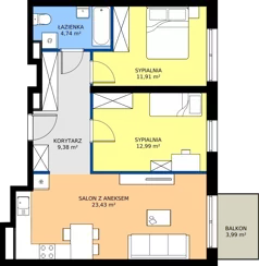 3 pokoje, mieszkanie 62,45 m², piętro 2, oferta nr B.B2.2.M16, Osiedle EMaya, Wrocław, Żerniki, Fabryczna, ul. Ernsta Maya