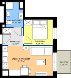 2 pokoje, mieszkanie 33,10 m², piętro 2, oferta nr B.B3.2.M14, Osiedle EMaya, Wrocław, Żerniki, Fabryczna, ul. Ernsta Maya