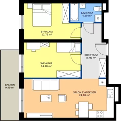 3 pokoje, mieszkanie 64,17 m², piętro 1, oferta nr B.B2.1.M10, Osiedle EMaya, Wrocław, Żerniki, Fabryczna, ul. Ernsta Maya