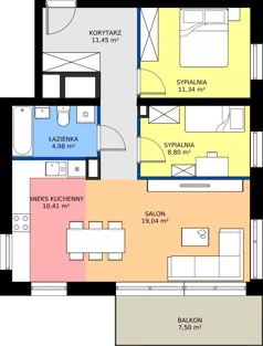 3 pokoje, mieszkanie 66,02 m², piętro 1, oferta nr B.B3.1.M9, Osiedle EMaya, Wrocław, Żerniki, Fabryczna, ul. Ernsta Maya