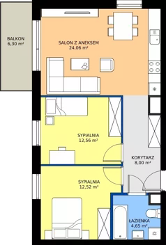 3 pokoje, mieszkanie 61,79 m², parter, oferta nr 1, Zielone Południe, Radom, Południe, ul. Boczna