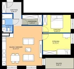 3 pokoje, mieszkanie 70,69 m², piętro 3, oferta nr F22, Osiedle Sosnowa, Rybnik, Paruszowiec-Piaski, ul. Sosnowa 20