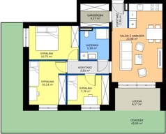 4 pokoje, mieszkanie 66,28 m², piętro 1, oferta nr B2.5, Osiedle Sosnowa Budynek B-C, Rybnik, Paruszowiec-Piaski, ul. Sosnowa 20