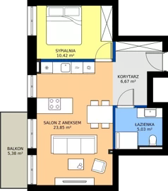 2 pokoje, mieszkanie 45,97 m², piętro 2, oferta nr C1.7, Osiedle Sosnowa Budynek B-C, Rybnik, Paruszowiec-Piaski, ul. Sosnowa 20