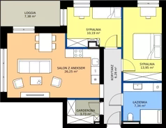 3 pokoje, mieszkanie 67,16 m², piętro 2, oferta nr C1.6, Osiedle Sosnowa Budynek B-C, Rybnik, Paruszowiec-Piaski, ul. Sosnowa 20