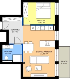2 pokoje, mieszkanie 45,97 m², piętro 2, oferta nr C2.7, Osiedle Sosnowa Budynek B-C, Rybnik, Paruszowiec-Piaski, ul. Sosnowa 20