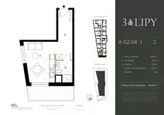 1 pokój, lokal inwestycyjny 25,55 m², piętro 2, oferta nr A.02.04, 3 Lipy, Gdańsk, Piecki-Migowo, Morena, ul. Trzy Lipy 6