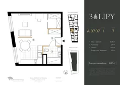 1 pokój, lokal inwestycyjny 32,99 m², piętro 7, oferta nr A.07.07, 3 Lipy, Gdańsk, Piecki-Migowo, Morena, ul. Trzy Lipy 6