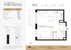 2 pokoje, mieszkanie 43,47 m², piętro 3, oferta nr A.3.7, Przystań Retkinia, Łódź, Polesie, Lublinek-Pienista, ul. Pienista 55