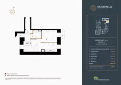 2 pokoje, mieszkanie 45,44 m², piętro 1, oferta nr M.1.3, Rezydencja Śródmiejska, Łódź, Śródmieście, Śródmieście-Wschód, ul. Pomorska 28
