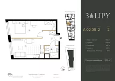 2 pokoje, lokal inwestycyjny 37,01 m², piętro 2, oferta nr A.02.09, 3 Lipy, Gdańsk, Piecki-Migowo, Morena, ul. Trzy Lipy 6