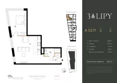 2 pokoje, lokal inwestycyjny 46,11 m², piętro 2, oferta nr A.02.11, 3 Lipy, Gdańsk, Piecki-Migowo, Morena, ul. Trzy Lipy 6