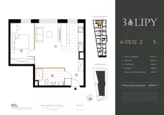 2 pokoje, lokal inwestycyjny 43,96 m², piętro 5, oferta nr A.05.12, 3 Lipy, Gdańsk, Piecki-Migowo, Morena, ul. Trzy Lipy 6