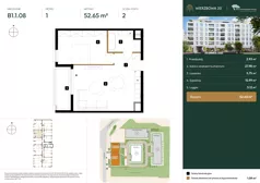 2 pokoje, mieszkanie 52,65 m², piętro 1, oferta nr B1.1.08, Wierzbowa 20, Łódź, Śródmieście, ul. Wierzbowa 20