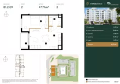 2 pokoje, mieszkanie 47,71 m², piętro 2, oferta nr B1.2.09, Wierzbowa 20, Łódź, Śródmieście, ul. Wierzbowa 20