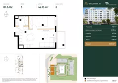 2 pokoje, mieszkanie 42,13 m², piętro 6, oferta nr B1.6.02, Wierzbowa 20, Łódź, Śródmieście, ul. Wierzbowa 20