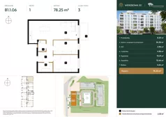 3 pokoje, mieszkanie 78,25 m², piętro 1, oferta nr B1.1.06, Wierzbowa 20, Łódź, Śródmieście, ul. Wierzbowa 20
