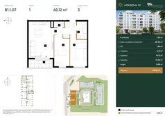 3 pokoje, mieszkanie 68,12 m², piętro 1, oferta nr B1.1.07, Wierzbowa 20, Łódź, Śródmieście, ul. Wierzbowa 20