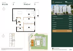 3 pokoje, mieszkanie 79,40 m², piętro 2, oferta nr B1.2.06, Wierzbowa 20, Łódź, Śródmieście, ul. Wierzbowa 20