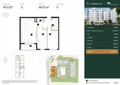 3 pokoje, mieszkanie 68,12 m², piętro 2, oferta nr B1.2.07, Wierzbowa 20, Łódź, Śródmieście, ul. Wierzbowa 20