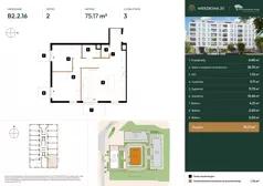 3 pokoje, mieszkanie 75,17 m², piętro 2, oferta nr B2.2.16, Wierzbowa 20, Łódź, Śródmieście, ul. Wierzbowa 20