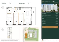 4 pokoje, mieszkanie 85,24 m², piętro 1, oferta nr B1.1.01, Wierzbowa 20, Łódź, Śródmieście, ul. Wierzbowa 20