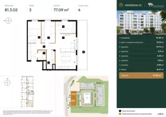 4 pokoje, mieszkanie 77,09 m², piętro 3, oferta nr B1.3.02, Wierzbowa 20, Łódź, Śródmieście, ul. Wierzbowa 20