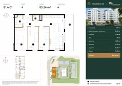 4 pokoje, mieszkanie 85,24 m², piętro 4, oferta nr B1.4.01, Wierzbowa 20, Łódź, Śródmieście, ul. Wierzbowa 20