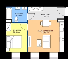 2 pokoje, mieszkanie 41,70 m², piętro 2, oferta nr M.2.1, Rezydencja Śródmiejska, Łódź, Śródmieście, Śródmieście-Wschód, ul. Pomorska 28