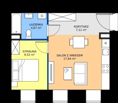 2 pokoje, mieszkanie 38,94 m², piętro 1, oferta nr M.1.1, Rezydencja Śródmiejska, Łódź, Śródmieście, Śródmieście-Wschód, ul. Pomorska 28