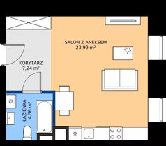 1 pokój, mieszkanie 35,59 m², piętro 3, oferta nr M.3.2, Rezydencja Śródmiejska, Łódź, Śródmieście, Śródmieście-Wschód, ul. Pomorska 28