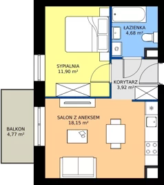 2 pokoje, mieszkanie 38,65 m², piętro 3, oferta nr A.305, Rezydencja Śródmiejska, Łódź, Śródmieście, Śródmieście-Wschód, ul. Pomorska 28