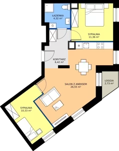 3 pokoje, mieszkanie 58,98 m², piętro 1, oferta nr A.103, Rezydencja Śródmiejska, Łódź, Śródmieście, Śródmieście-Wschód, ul. Pomorska 28