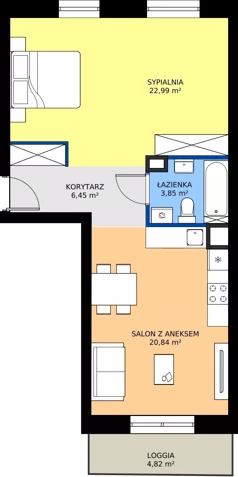 1 pokój, mieszkanie 54,13 m², piętro 2, oferta nr B.201, Rezydencja Śródmiejska, Łódź, Śródmieście, Śródmieście-Wschód, ul. Pomorska 28