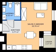1 pokój, mieszkanie 28,79 m², piętro 2, oferta nr A.204, Rezydencja Śródmiejska, Łódź, Śródmieście, Śródmieście-Wschód, ul. Pomorska 28
