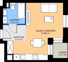 1 pokój, mieszkanie 28,00 m², piętro 1, oferta nr A.106, Rezydencja Śródmiejska, Łódź, Śródmieście, Śródmieście-Wschód, ul. Pomorska 28