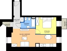 2 pokoje, mieszkanie 45,44 m², piętro 1, oferta nr M.1.3, Rezydencja Śródmiejska, Łódź, Śródmieście, Śródmieście-Wschód, ul. Pomorska 28