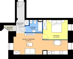 2 pokoje, mieszkanie 47,05 m², piętro 3, oferta nr M.3.3, Rezydencja Śródmiejska, Łódź, Śródmieście, Śródmieście-Wschód, ul. Pomorska 28